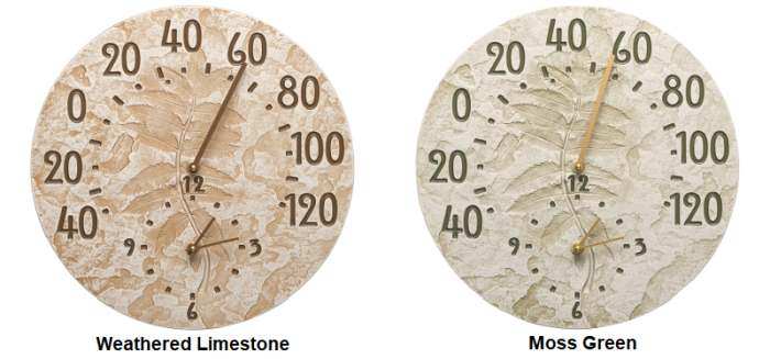  Fossil Sumac 14 Inch Indoor Outdoor Wall Clock & Thermometer